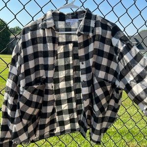 FAVLUX white and black plaid button up shirt in size large.